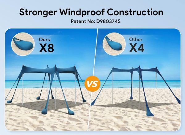 Osoeri Beach Tent, Camping Sun Shelter UPF50+ with 8 Sandbags, Sand - Image 3