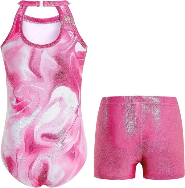 JiAmy Girls Gymnastics Leotards with Shorts Ballet Dance Clasp Back - Image 2