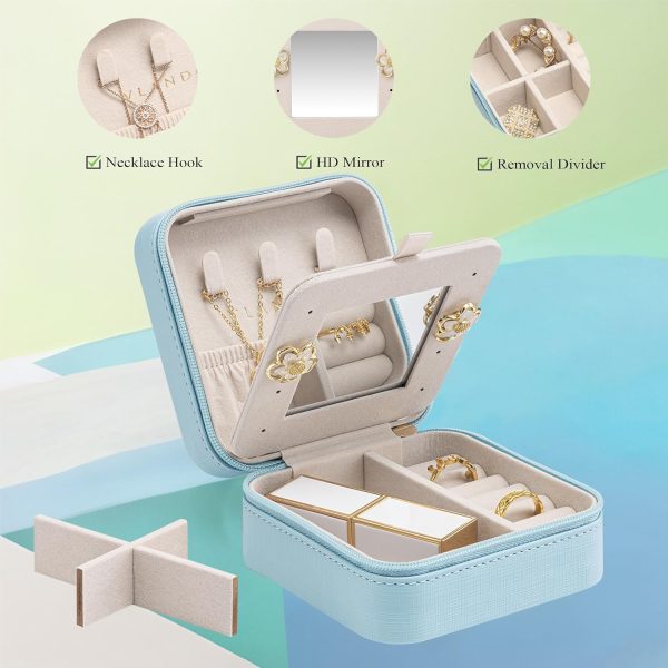 Vlando Small Travel Jewelry Box Organizer - Mirrored Jewelries Necklaces - Image 3