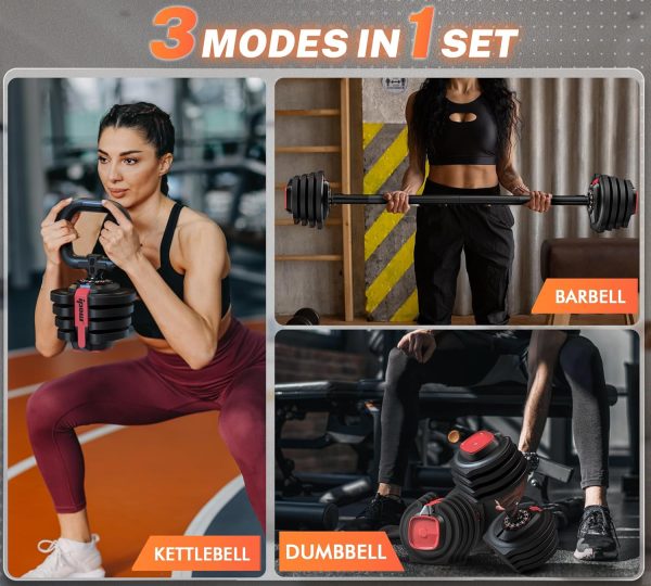 IPOW 3-in-1 Adjustable Dumbbell Set 40lbs with 12 Weight Increment, - Image 2