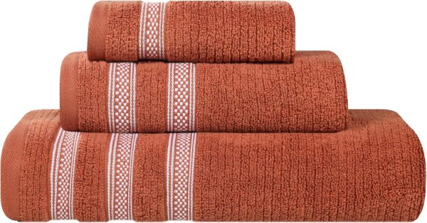 Superior Cotton 3-Piece Towel Set, Zero Twist, Ribbed Geometric, Bathroom - Image 2