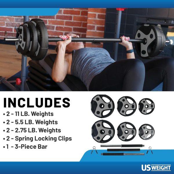 US Weight Barbell Weight Set for Home Gym with 55” padded Bar - Adjustable - Image 3