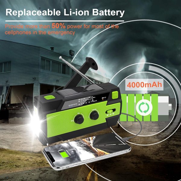 Emergency Crank Weather Radio, 4000mAh Solar Hand Crank Portable - Image 3