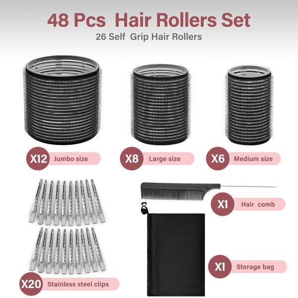48 Pcs Self Grip Hair Rollers Set with 26 Rollers Hair Curlers & 20 Metal - Image 2