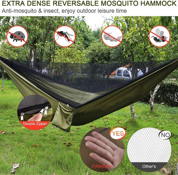 Camping Hammock with Rain Fly Tarp and Mosquito Net Portable Single Double - Image 2
