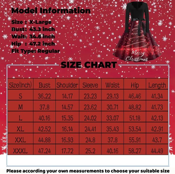 Christmas Dresses for Women,Women's Fashion Vintage Long Sleeve Round Neck - Image 3