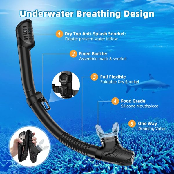Snorkel Set Adults Snorkeling Gear Anti-Leak and Anti-Fog Tempered Glass - Image 5