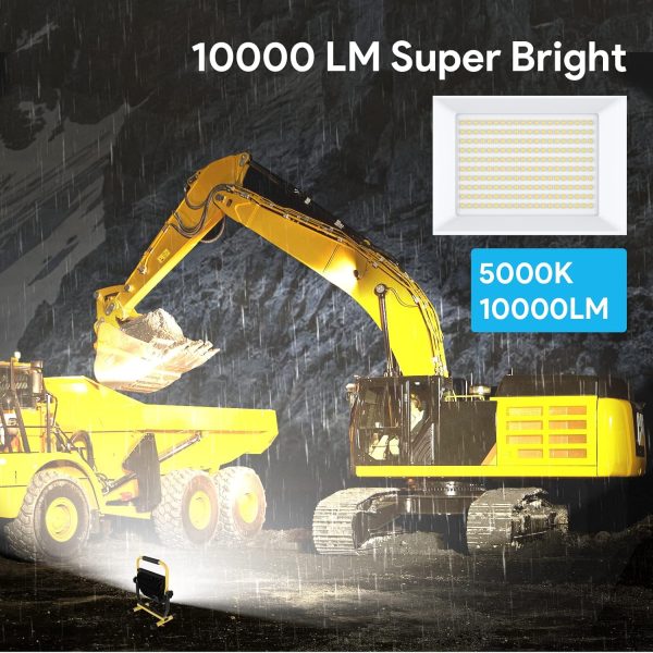 shinic 10000lm LED Work Light with Stand, 95W Outdoor Flood Light, IP66 - Image 2