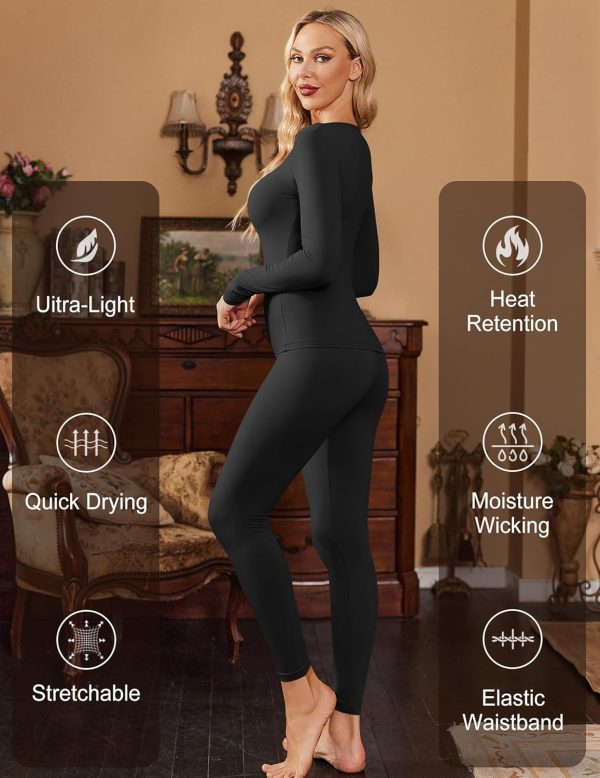Ekouaer Womens Thermal Underwear Sets Long Johns Long Sleeve Base Layer - Image 2