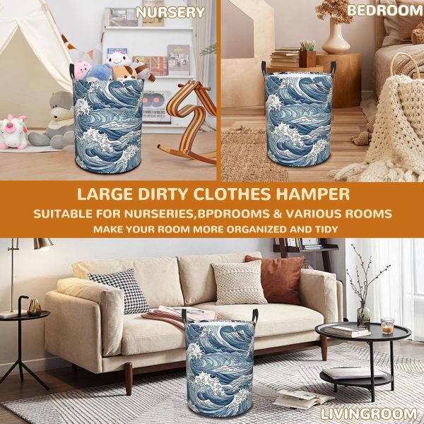 Japanese Waves Collapsible Laundry Basket,Abstract Sea Wave Bedroom - Image 7