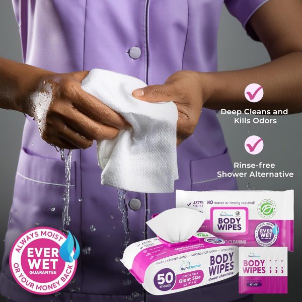 XL Bath Wipes for Adults Bathing No Rinse (2pk) - 100 Count + 8 Travel - Image 5