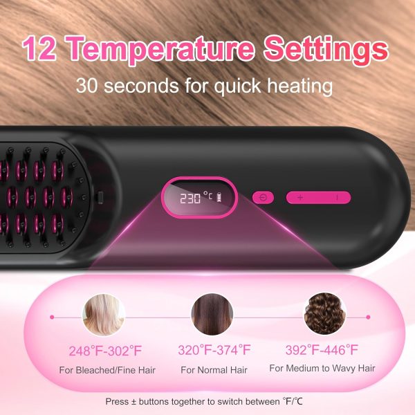 Mini Portable Cordless Hair Straightener Brush for Travel, Negative Ion Hot - Image 4