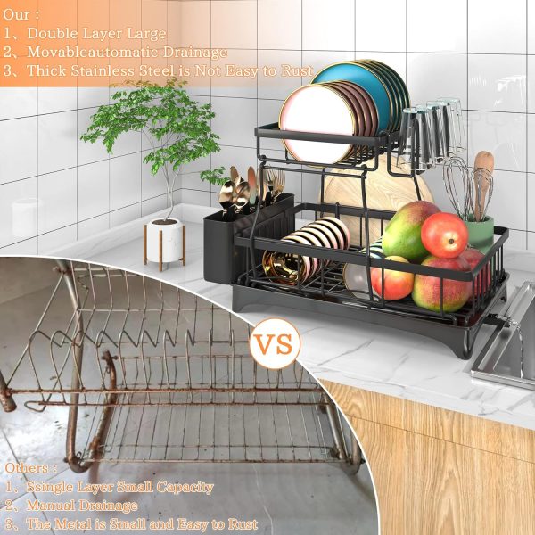 Godboat Dish Drying Rack, 2-Tier Dish Racks for Kitchen Counter, Dish Rack - Image 5