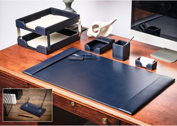 Dacasso Navy Blue Bonded Leather Luxury 9-Piece Desk Set - Blotter Pad & - Image 2