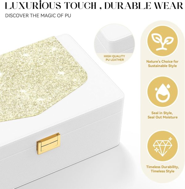 Jewelry Box for Women with Elegant Glitter Design, 2-Layer Jewelry - Image 4