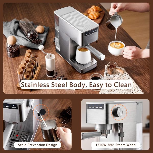 Espresso Machine with Milk Frother, Stainless Steel Espresso Maker, - Image 2
