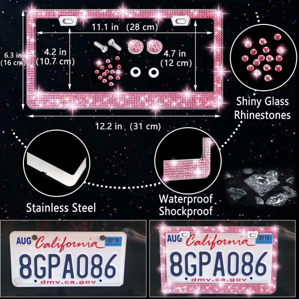 NBTEPEM 27 PCs Pink Bling Car Accessories Set for Women, Bling Steering - Image 4