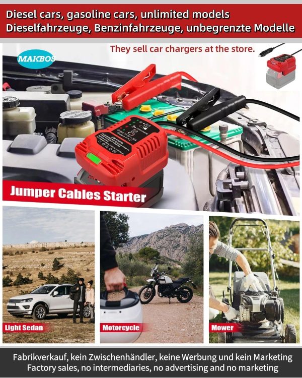 Jumper Cables adapter for Milwaukee 18V M18 Battery Jump Car Starter,Up to - Image 3