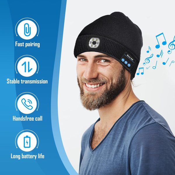Gifts for Men, Stocking Stuffers for Adults Men LED Bluetooth Beanie Hat, - Image 2