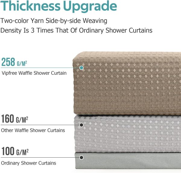 No Hook Shower Curtain, Waffle Weave Thick Fabric Shower Curtains for - Image 4