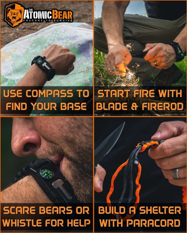 Atomic Bear Paracord Bracelet (2 Pack) - Adjustable - Fire Starter - Loud - Image 3