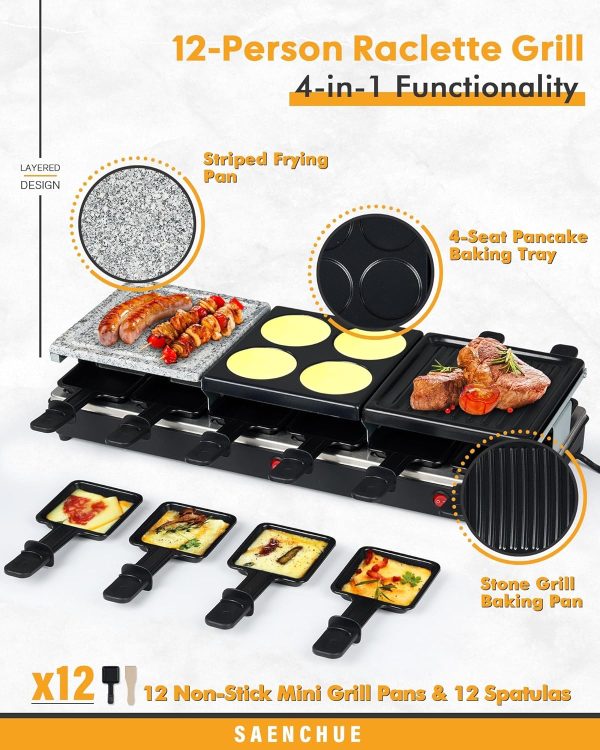 Raclette Table Grill - Indoor Electric Grill Griddle - Nonstick Extra Large - Image 2