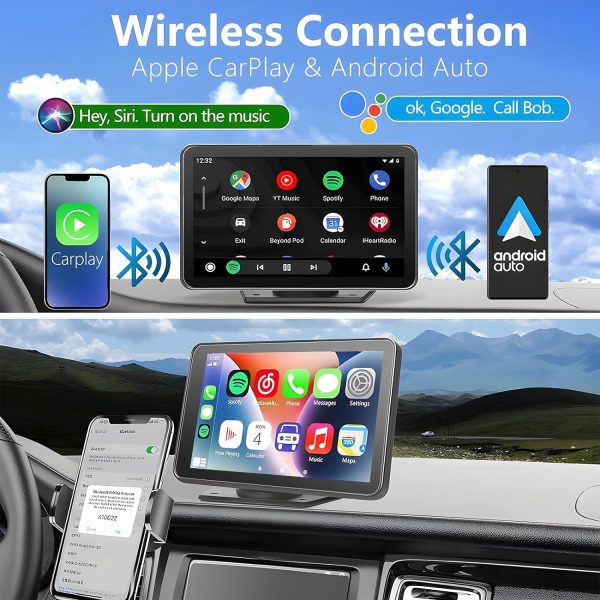 Portable Carplay Screen for Car, 7" Wireless Carplay & Android Auto with - Image 2