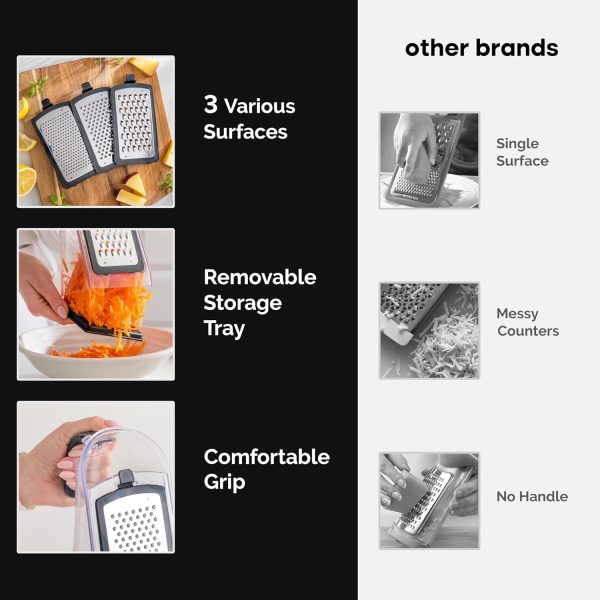 Cheese Grater with Garlic Crusher - Box Grater Cheese Shredder - Cheese - Image 2