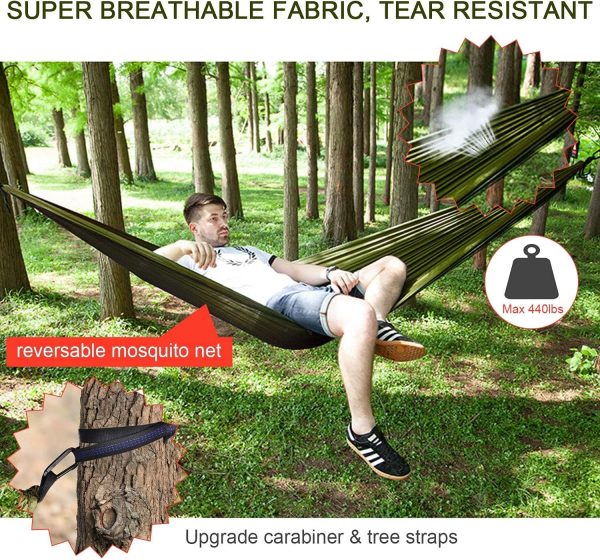 Camping Hammock with Rain Fly Tarp and Mosquito Net Portable Single Double - Image 3