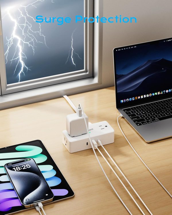 Surge Protector Power Strip, 10 ft Flat Extension Cord with 4 Outlets 3 USB - Image 3