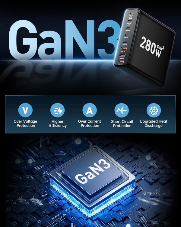 280W USB C Charger Block, 8-Port USB C Charging Station GaN III PD 65W - Image 3