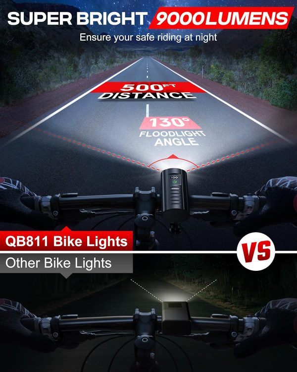 9000 Lumens Bike Light Set, Prasky Rechargeable Bicycle Lights Front and - Image 2