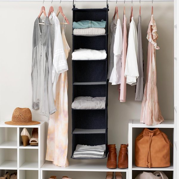 Household Essentials Hanging Cotton Blend Closet Organizer with 6 Storage - Image 2