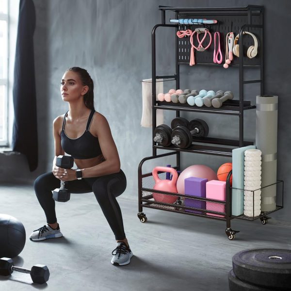 56'' Taller Home Gym Storage Organizer, Yoga Mat Storage Rack with Hanging - Image 7