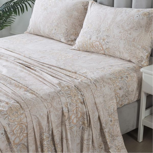 FADFAY King Sheets Set Percale Cotton Paisley Bed Sheets Deep Pocket Fitted - Image 2