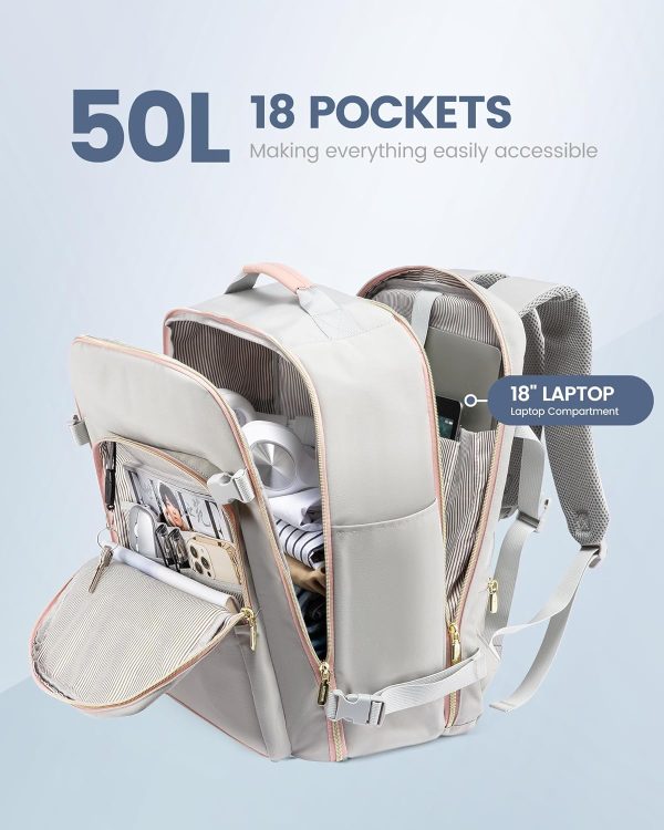 LOVEVOOK Carry on Backpack, 50L Travel Backpack Flight Approved, Waterproof - Image 3