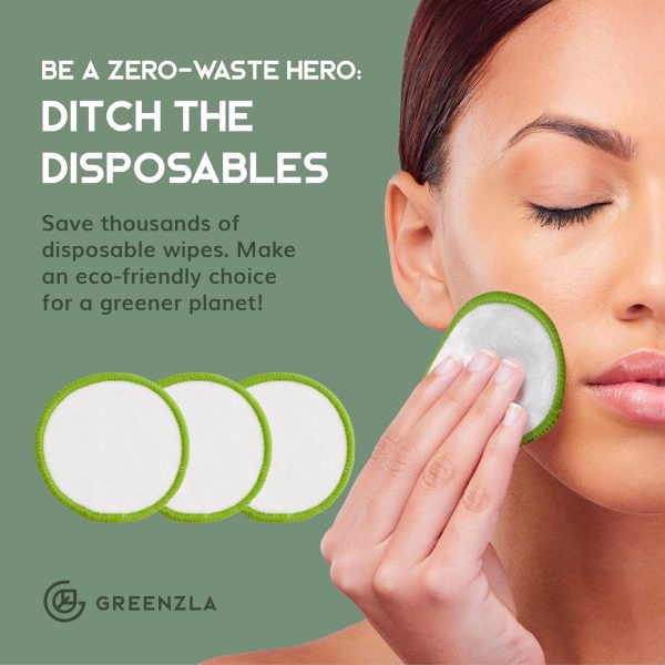 Greenzla Reusable Makeup Remover Pads (20 Pack) Washable Laundry Bag & - Image 3