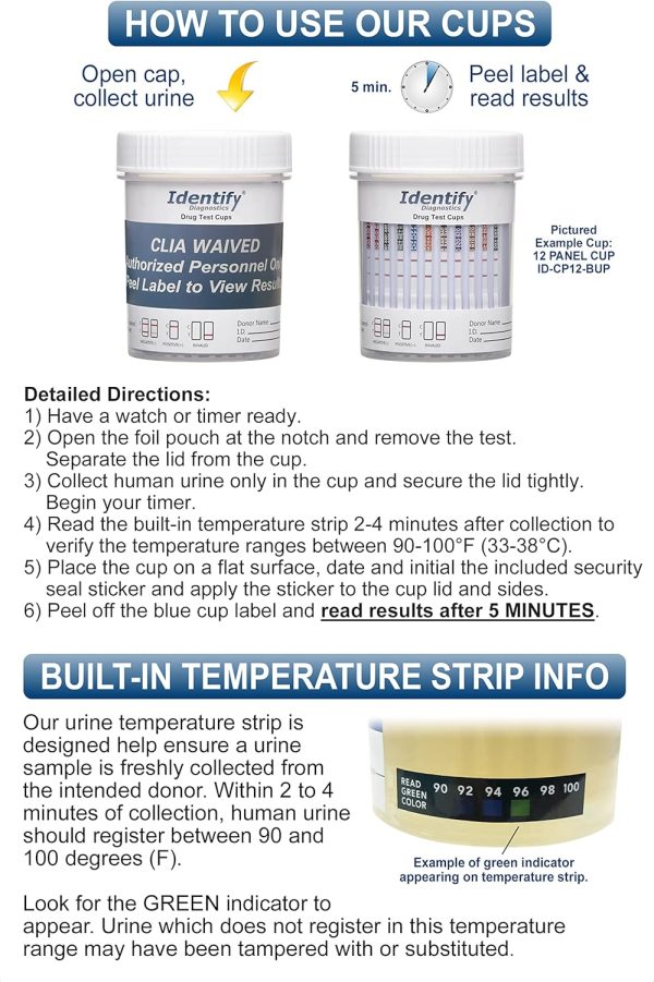 Drug Test Cups - 50 Pack - 12 Panel CLIA Waived Instant Urine Drug Test Kit - Image 4