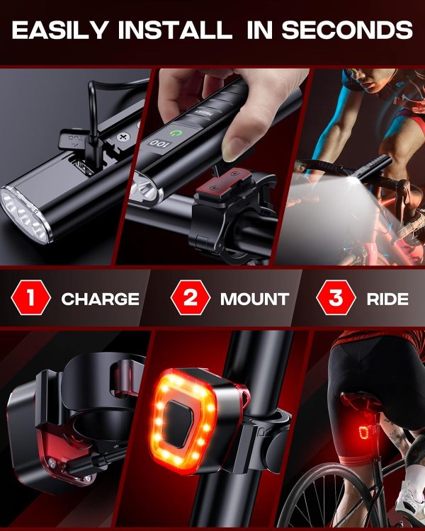 9000 Lumens Bike Light Set, Prasky Rechargeable Bicycle Lights Front and - Image 8