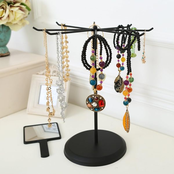 MyGift Black Metal Rotating Necklace and Bracelet Organizer Jewelry Stand - Image 3
