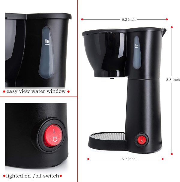 Mixpresso Mini Compact Drip coffee Maker With Brewing Basket, Black Small - Image 2