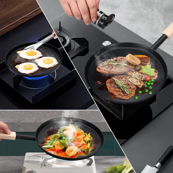 Frying Pan Skillet 8-inch Flat Griddle Pan, Lightweight Grill Pan with - Image 8