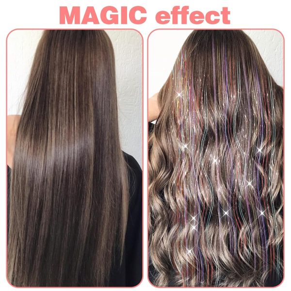 Hair Tinsel Kit Pack of 18 Pcs Hair Tinsel Clip in 19.6Inch Glitter Tinsel - Image 4