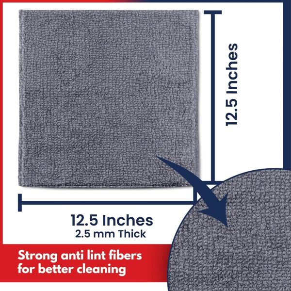 Microfiber Cleaning Cloth Grey - 12 Pcs (12.5"x12.5") - High Performance - - Image 3