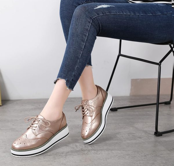 DADAWEN Women's Platform Lace-Up Wingtips Square Toe Oxfords Shoe - Image 3