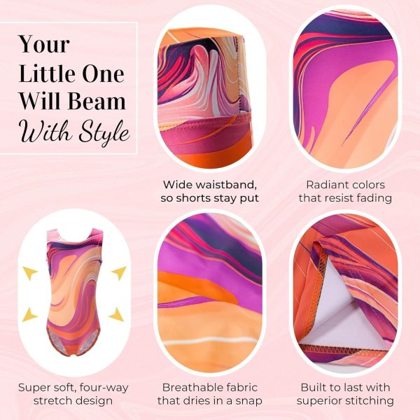 Dancina Marble Line Gymnastics Leotards for Girls with Shorts for Ages 4-16 - Image 2
