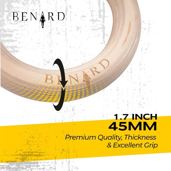 Benard Wooden Gymnastic Rings with Adjustable Numbered Straps - Fitness - Image 2