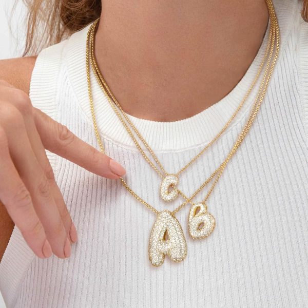 KissYan Bubble Letter Necklace, 14K Gold Plated Balloon Initial Pendant Box - Image 5