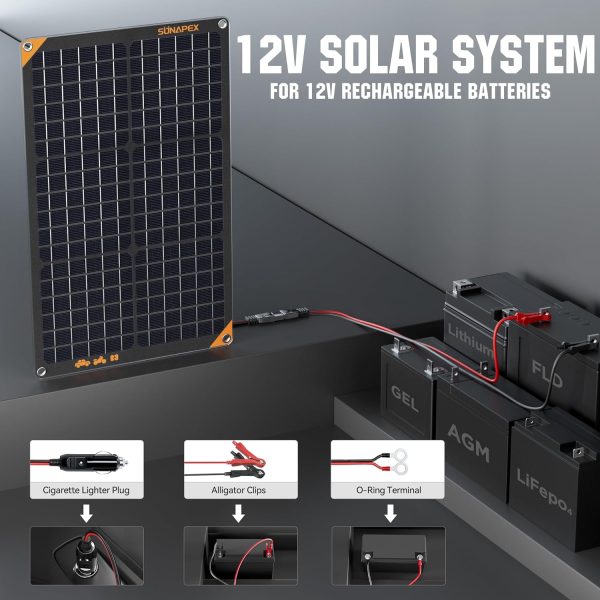 SUNAPEX 30W 12V Solar Panel Battery Charger Maintainer, Portable Waterproof - Image 6