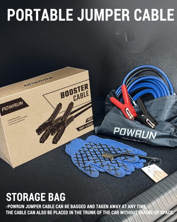Powrun P025 Jumper Cables for 12/24V Car Battery, 1000A Heavy Duty Booster - Image 6
